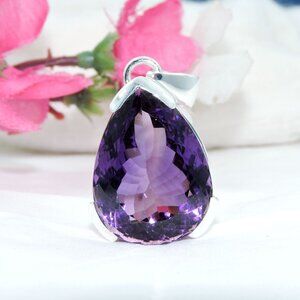 Amethyst Gemstone Pendant, 925 Sterling Silver, Purple Teardrop Cut Pendant